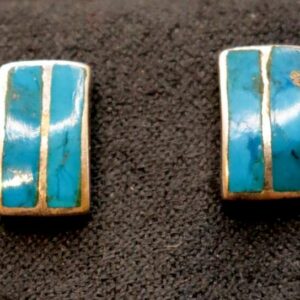 Boucles d'Oreilles Turquoise 2 bandes – Image 2