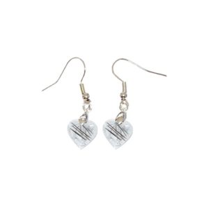 Boucles d'Oreilles Quartz Inclusions de Tourmaline Coeur