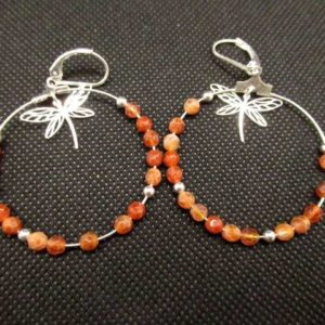 Boucles d'Oreille Agate Feu + Libellule