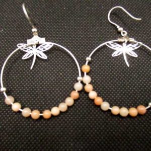 Boucles d'Oreille Aventurine Rose + Libellule