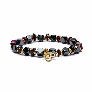 Bracelet Hématite / Grenat facetté avec Om