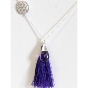 Collier Goutte Améthyste, Fleur de Vie et Pompon