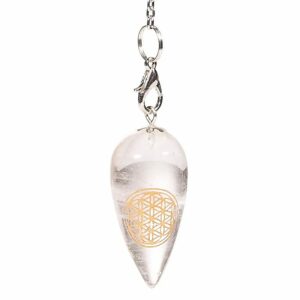 Pendule Cristal de Roche Goutte Fleur de Vie