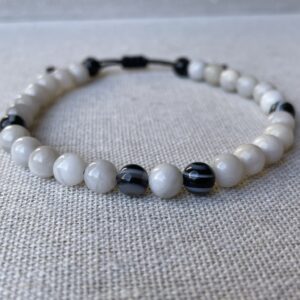 Bracelet Agate Blanche et Agate Noire Rayée