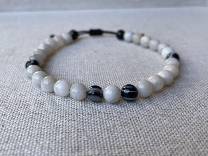 Bracelet Agate Blanche et Agate Noire Rayée