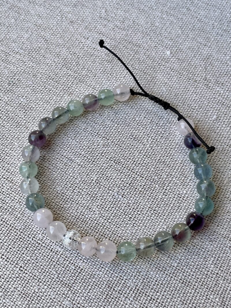 Bracelet Fluorine Quartz Rose et Cristal de Roche Craquelé