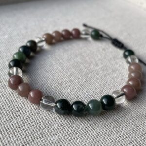 Bracelet Quartzite, Agate Mousse et Cristal de Roche  6 mm