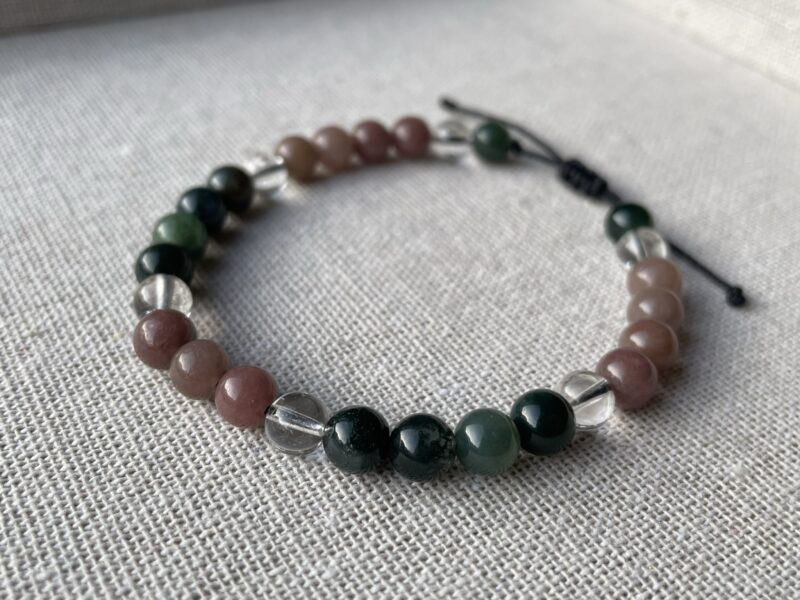 Bracelet Quartzite, Agate Mousse et Cristal de Roche  6 mm