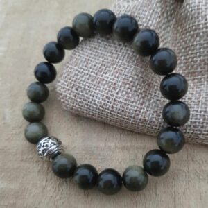 Bracelet Mâlâ Obsidienne Dorée