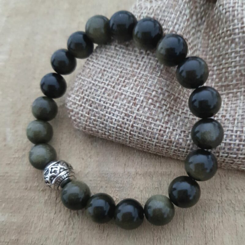 Bracelet Mâlâ Obsidienne Dorée