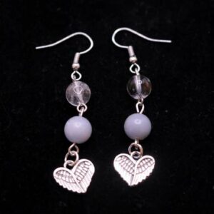 Boucles d'oreille Angélite/Cristal de Roche avec cœur – Image 2