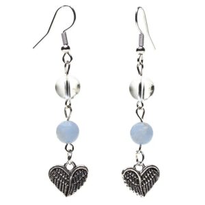 Boucles d'oreille Angélite/Cristal de Roche avec cœur
