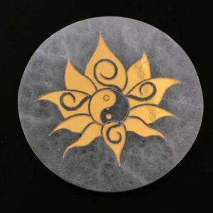 Rond Sélénite Yin Yang doré