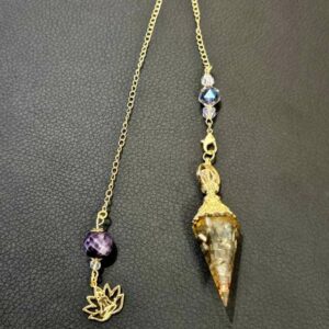Pendule Orgone Spectrolite (ou Labradorite Noire) doré