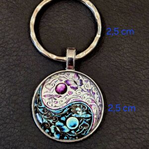 Porte-clefs Yin Yang bleu et mauve