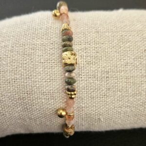 Bracelet Unakite, perles et fleur dorée