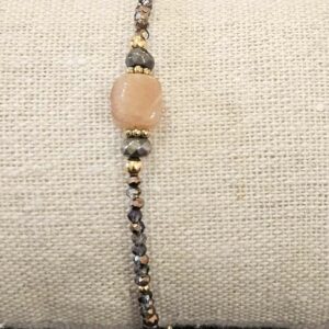 Bracelet Pierre de Lune Orange et perles brunes