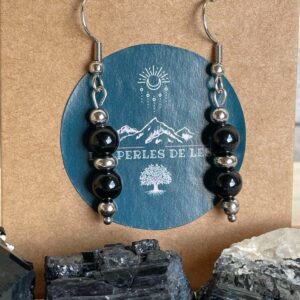 B.O Acier Argenté Tourmaline Noire double