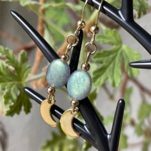 B.O Acier dorée Labradorite et lune