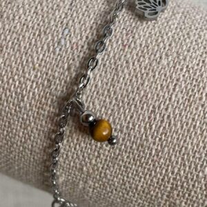 Bracelet Acier argenté Oeil de Tigre  et Lotus – Image 2