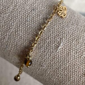 Bracelet Acier doré Oeil de Tigre et Lotus – Image 2