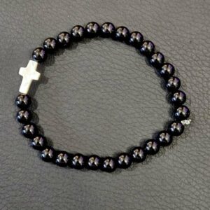 Bracelet Tourmaline Noire et Croix en Nacre