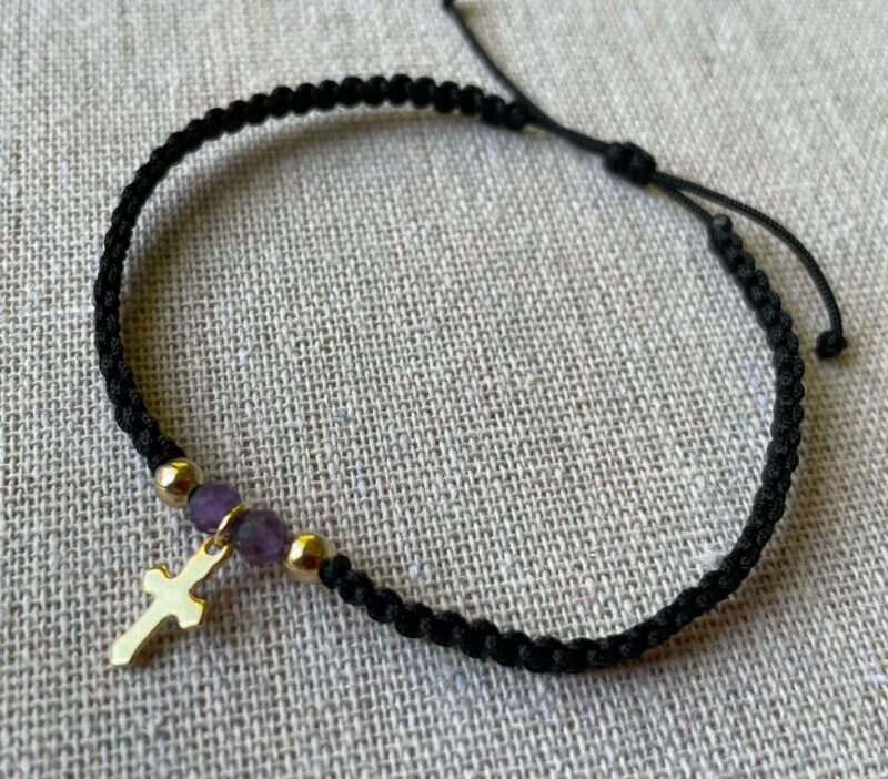 Bracelet Croix dorée et Améthyste – Image 2