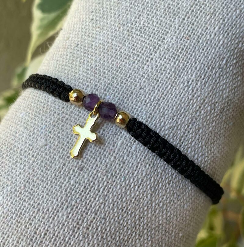 Bracelet Croix dorée et Améthyste