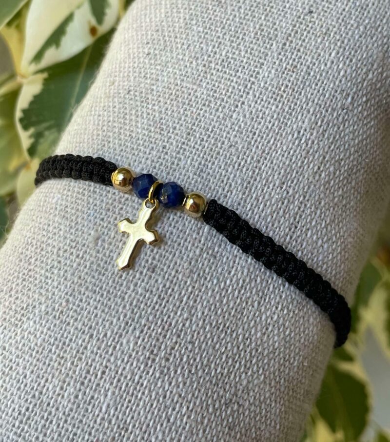 Bracelet Croix dorée et Lapis Lazuli