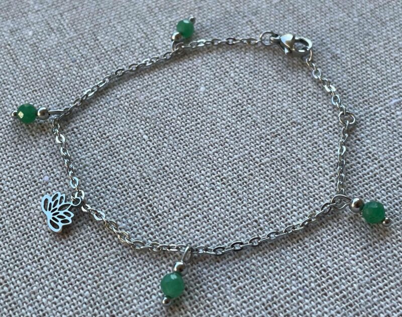 Bracelet Aventurine et Lotus argenté