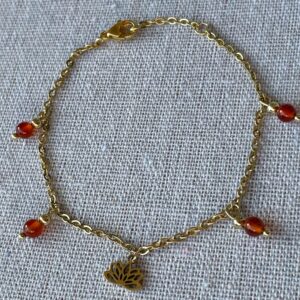 Bracelet Cornaline et Lotus doré