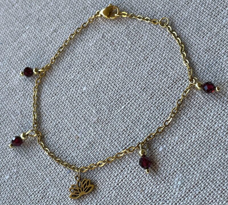 Bracelet Grenat et Lotus doré