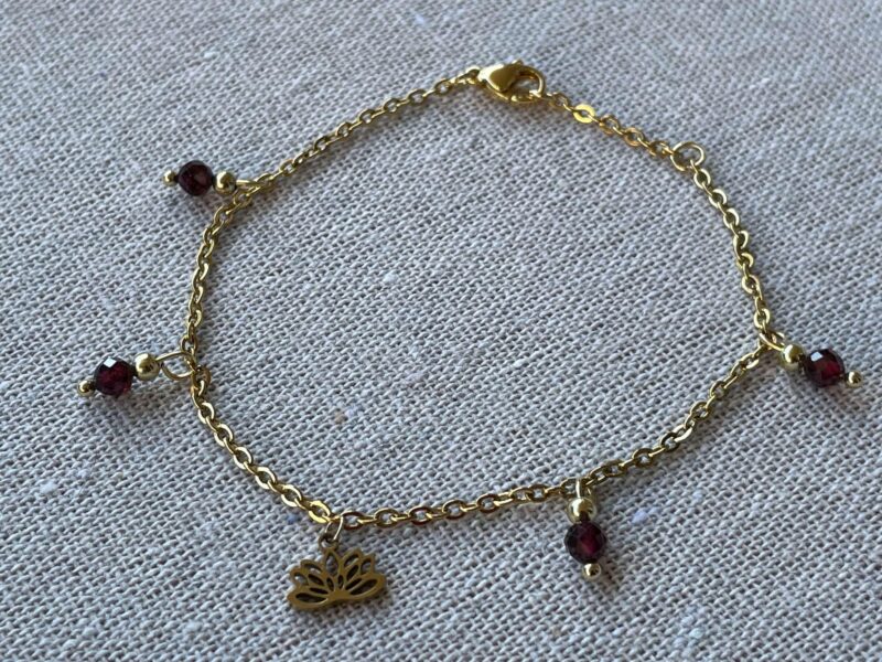 Bracelet Grenat et Lotus doré – Image 2
