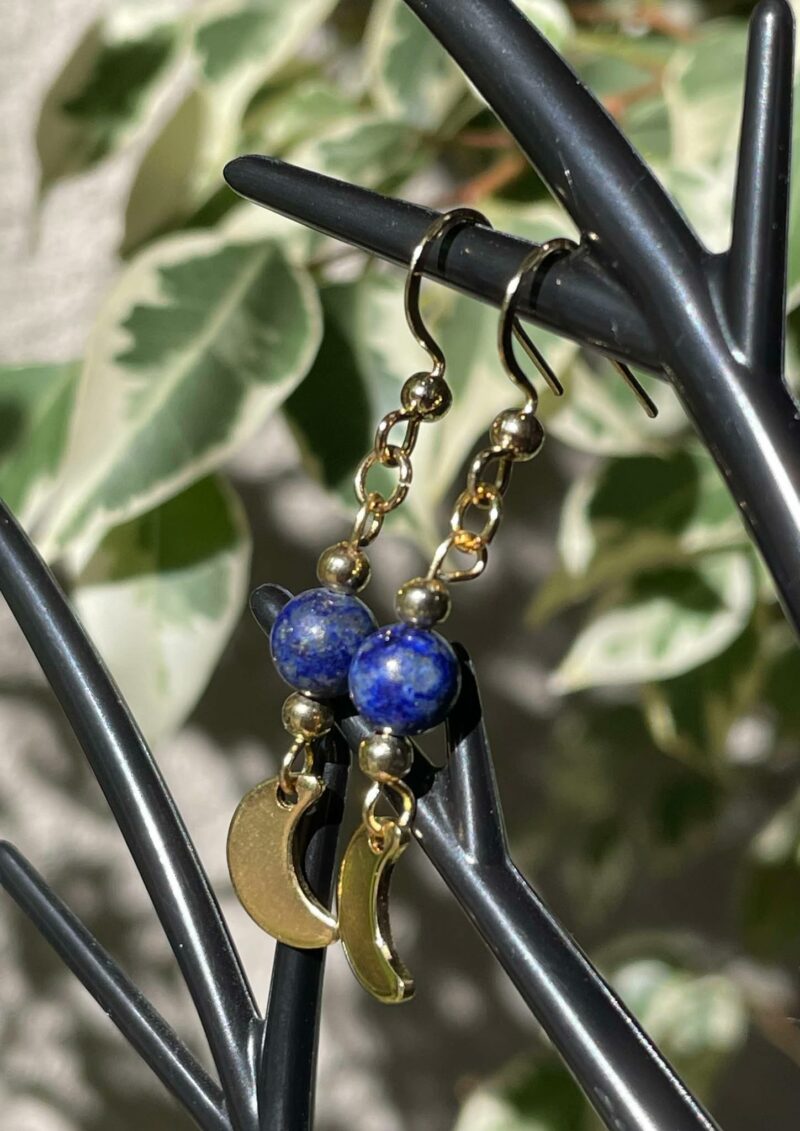 Boucles d'Oreille Lapis Lazuli et Lune dorée