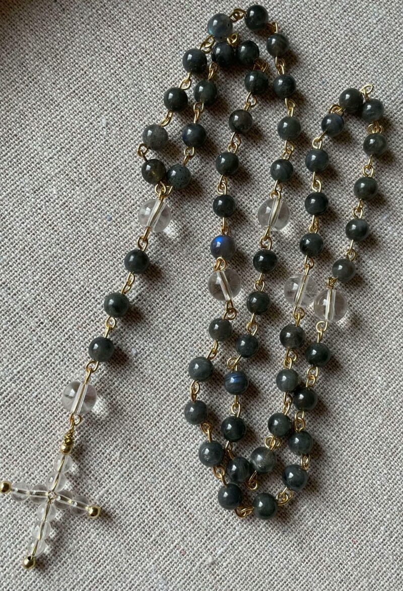 Chapelet Labradorite et Cristal de Roche