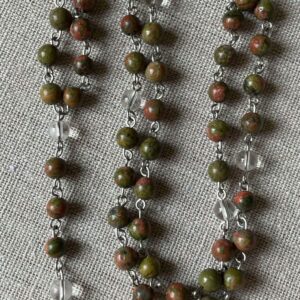 Chapelet Unakite et Cristal de Roche