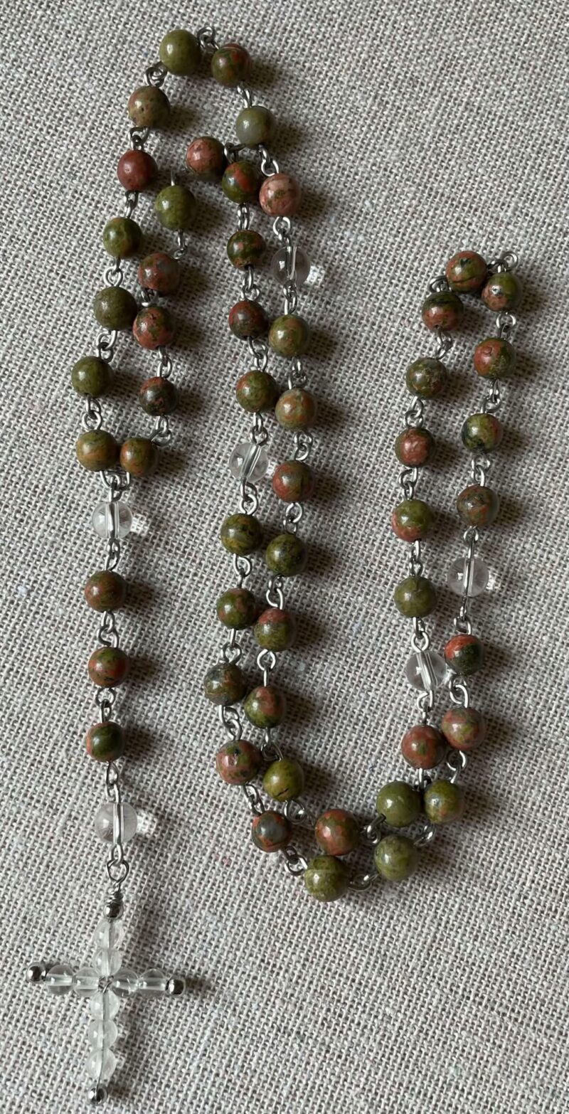 Chapelet Unakite et Cristal de Roche