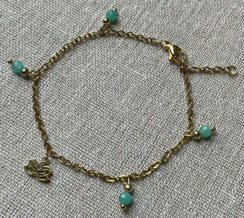 Bracelet Acier doré Amazonite et Lotus