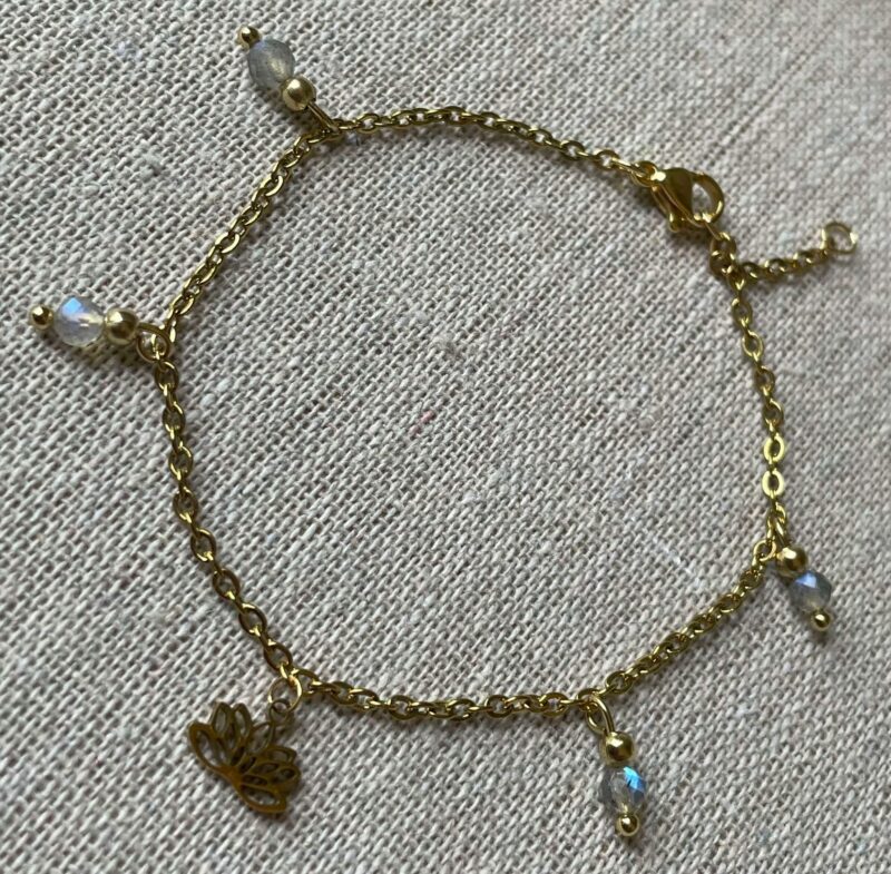 Bracelet Acier doré Labradorite et Lotus