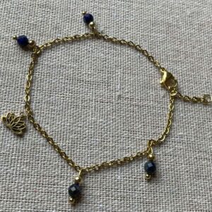 Bracelet Acier doré Lapis Lazuli  et Lotus