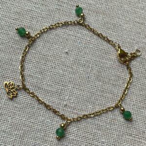 Bracelet Acier doré Aventurine Verte et Lotus