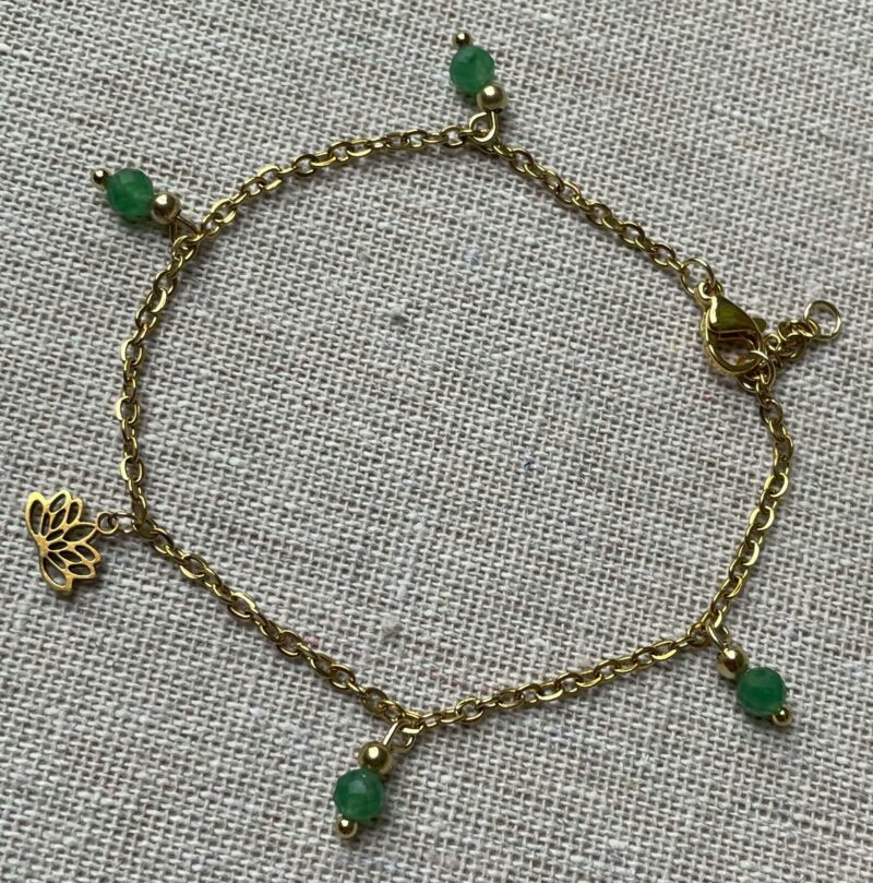 Bracelet Acier doré Aventurine Verte et Lotus