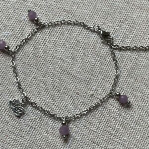 Bracelet Acier argenté Lépidolite et Lotus