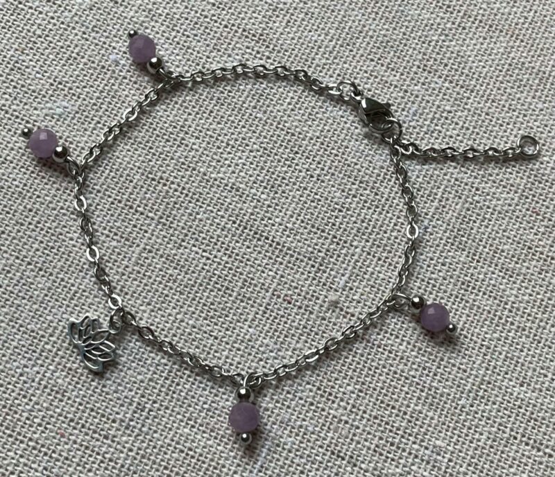 Bracelet Acier argenté Lépidolite et Lotus