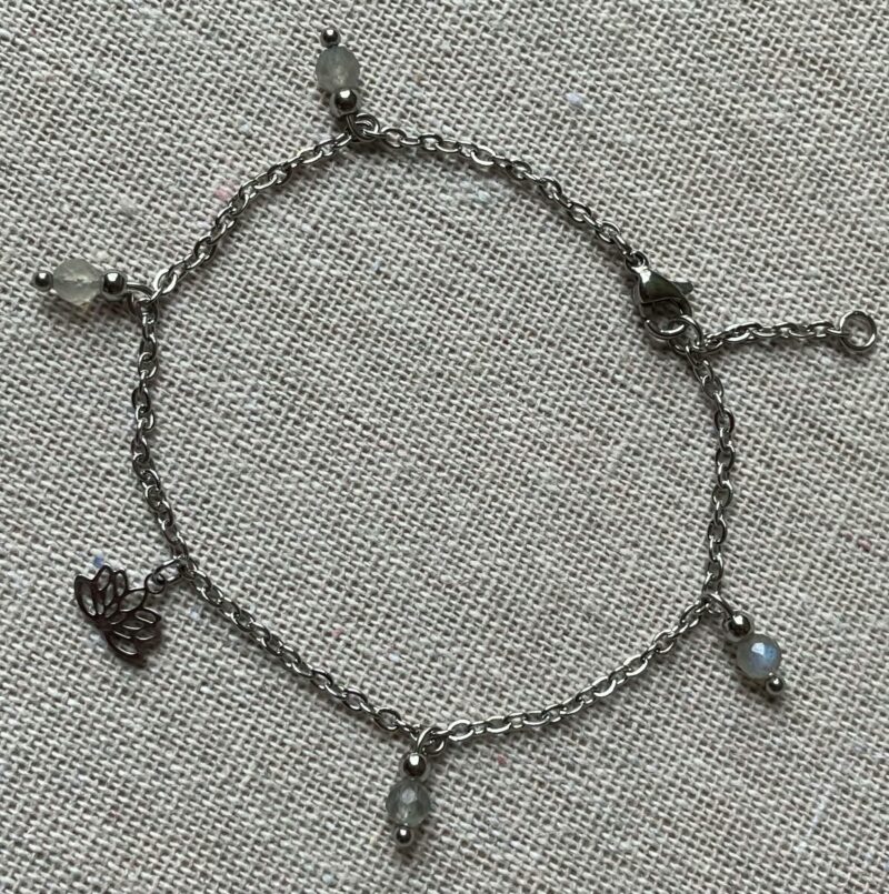 Bracelet Acier argenté Labradorite et Lotus