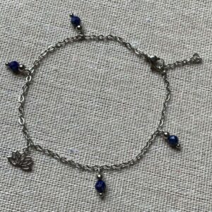 Bracelet Acier argenté Lapis Lazuli  et Lotus