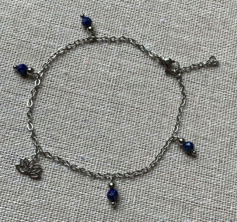 Bracelet Acier argenté Lapis Lazuli  et Lotus