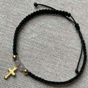 Bracelet Quartz Rose et Croix dorée