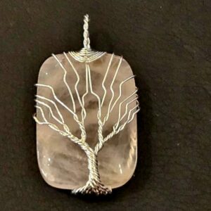Pendentif Arbre Quartz Rose Argenté