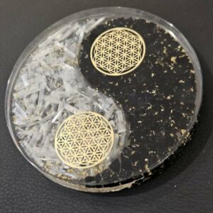 Rond Orgone Yin Yang Tourmaline et Cristal de Roche